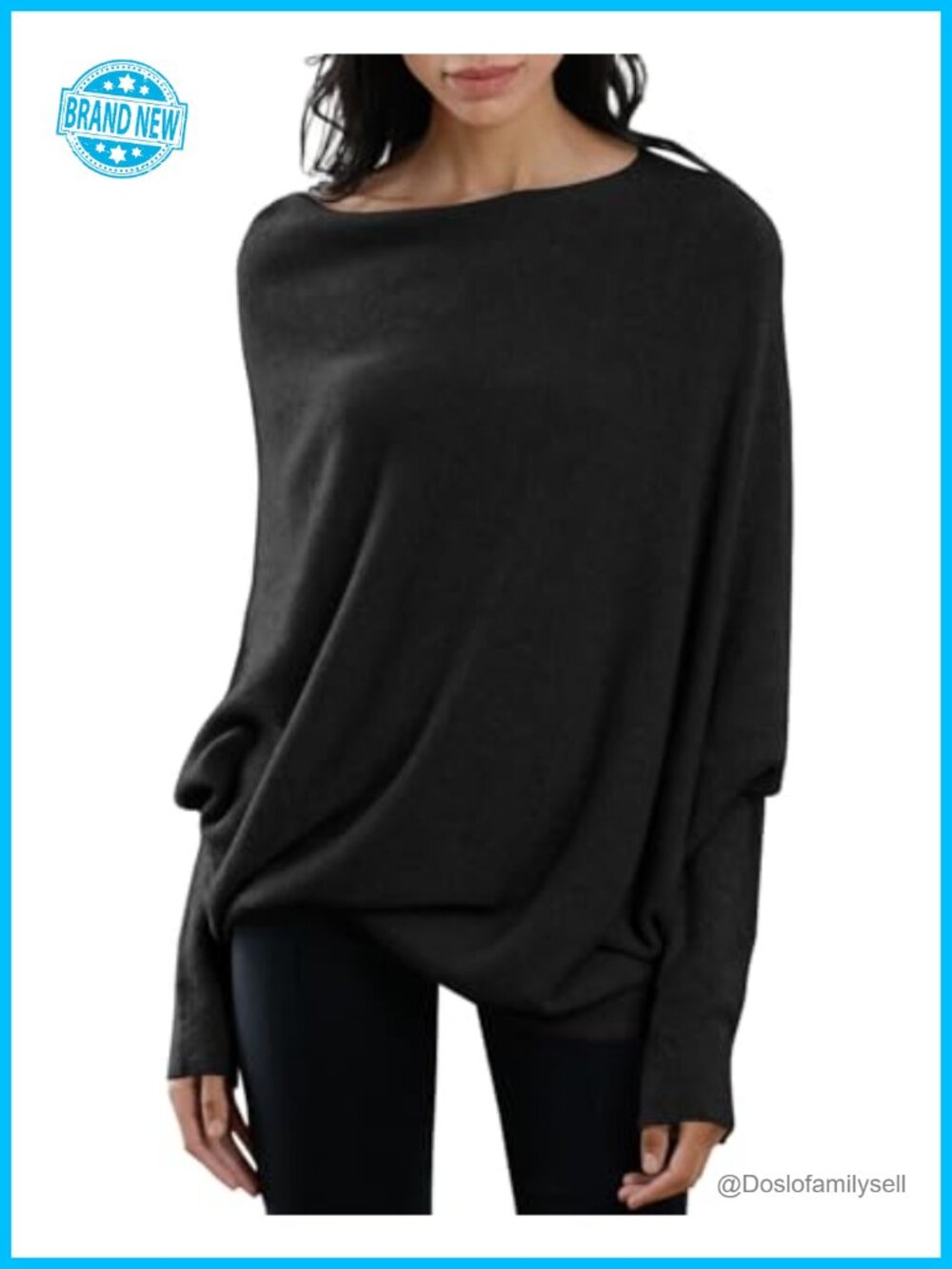 Imily Bela Women's Batwing Boat Neck Knit Pullover Sweater Long Sleeve Loose